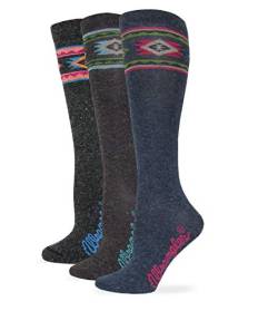 Wrangler Damen Stiefelsocken, Angora-Mischgewebe, Aztekenmuster, kniehoch, 3 Paar, Denim/Braun/Anthrazit, Medium von Wrangler