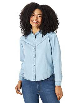 Wrangler Damen Western Denim Snap Shirt Hemd mit Button-Down-Kragen, Gebleicht, Groß von Wrangler