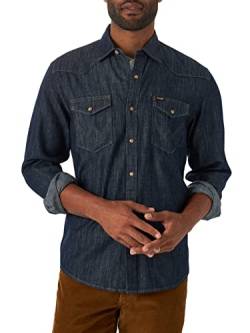 Wrangler Herren Iconic Regular Fit Snap Shirt Hemd mit Button-Down-Kragen, Denim ausspülen, Klein von Wrangler