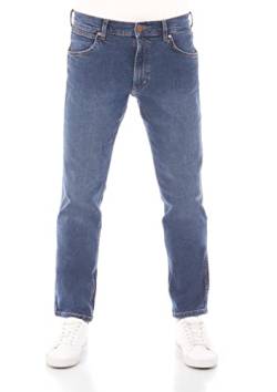 Wrangler Herren Jeans Regular Fit Greensboro Hose Blau Straight Jeanshose Denim Stretch Baumwolle Blue w40, Farbe: Basement Blue, Größe: 40W / 34L von Wrangler