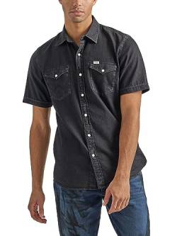 Wrangler Herren Kurzarm Western Denim Hemd, Mattschwarz, L von Wrangler