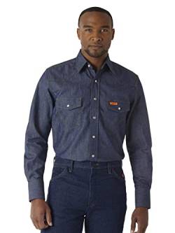 Wrangler Riggs Workwear Herren Flame Resistant Western Two Pocket Snap Shirt Work Utility Hemd, Denim, Groß von Wrangler