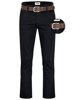Wrangler Texas Stretch Herren Jeans Regular Fit inkl. Gürtel (W40/L36, Black Overdye + brauner Gürtel) von Wrangler