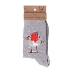WRENDALE ENTWIRFT Jolly Robin Festliche Graue Socken von Wrendale Designs