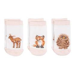 Wrendale - LTW-SOCK001 - Little Wren Baby Socken Set, 3 Paar, Fuchs Eule Kitz, waschbar, 0-6 Monate von Wrendale