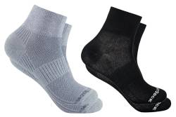 Wrightsock - 2 Paar Herren/Damen Profi Sportsocken im Doppelpack Sparpack, Laufsocke Modell Coolmesh II in schwarz + leichtem grau, Anti-Blasen-System, doppellagig, Quarter (knöchelhoch), Gr. S von Wrightsock