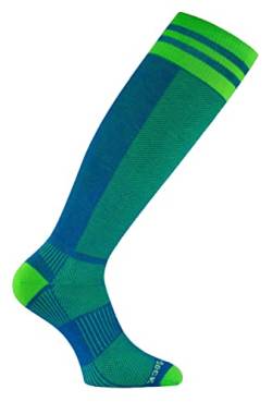 Wrightsock Profi Socke, optimal für Ski- oder Militärstiefel, Modell Coolmesh II in blau grün, Anti-Blasen-System, doppel-lagig, OTC kniehoch extra lang, Gr. M von Wrightsock