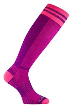 Wrightsock Profi Socke, optimal für Ski- oder Militärstiefel, Modell Coolmesh II in pink pflaume, Anti-Blasen-System, doppel-lagig, OTC kniehoch extra lang, Gr. M von Wrightsock