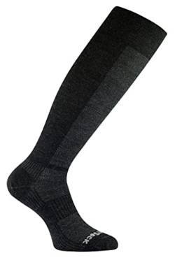 Wrightsock Profi Socke, optimal für Ski- oder Militärstiefel, Modell Merino Coolmesh II in grau schwarz, Anti-Blasen-System, doppel-lagig, kniehoch extra lang Gr. S von Wrightsock