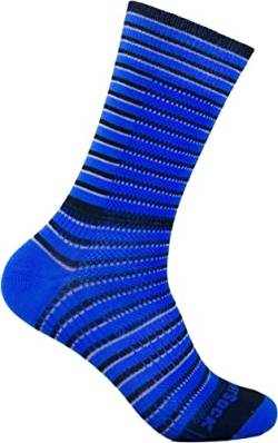 Wrightsock Profi Sportsocke, Laufsocke, Wandersocke - Ringelsocke in blau schwarz grau gestreift - Anti-Blasen-System, doppel-lagig, Crew lang, Gr. M von Wrightsock