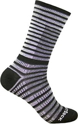 Wrightsock Profi Sportsocke, Laufsocke, Wandersocke - Ringelsocke in grau-schwarz gestreift - Anti-Blasen-System, doppel-lagig, Crew lang, Gr. M von Wrightsock