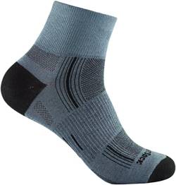 Wrightsock Profi Sportsocke, Laufsocke, Wandersocke in grau schwarz, Anti-Blasen-System, doppel-lagig, Quarter mittellang, Gr. M von Wrightsock