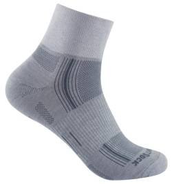 Wrightsock Profi Sportsocke, Laufsocke, Wandersocke in hellgrau, Modell Stride, Anti-Blasen-System, doppel-lagig, Quarter mittellang, Gr. M von Wrightsock