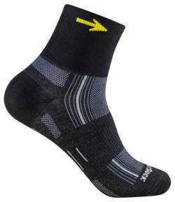 Wrightsock Profi Sportsocke, Laufsocke, Wandersocke in schwarz, Anti-Blasen-System, doppel-lagig, Quarter mittellang - Jakobsweg Pfeilsocke - Gr. XL von Wrightsock