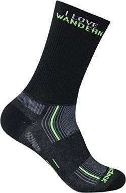 Wrightsock Profi Sportsocke, Laufsocke, Wandersocke in schwarz - I Love Wandern - Anti-Blasen-System, doppel-lagig, Crew lang, Gr. L von Wrightsock