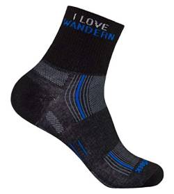 Wrightsock Profi Sportsocke, Laufsocke, Wandersocke in schwarz-blau, doppel-lagig, STRIDE quarter mittellang black-schwarz - I Love Wandern - Gr.L von Wrightsock