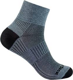 Wrightsock Profi Sportsocke, Laufsocke Modell Coolmesh II in grau, Anti-Blasen-System, doppellagig, Quarter mittellang, Gr. M von Wrightsock