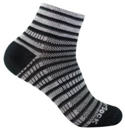 Wrightsock Profi Sportsocke, Laufsocke Modell Coolmesh II in grau schwarz, Anti-Blasen-System, doppellagig, Quarter lang gestreift, Gr. S von Wrightsock