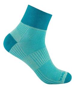 Wrightsock Profi Sportsocke, Laufsocke Modell Coolmesh II in mint-türkis gemustert, Anti-Blasen-System, doppel-lagig, Quarter mittellang, Gr. L von Wrightsock