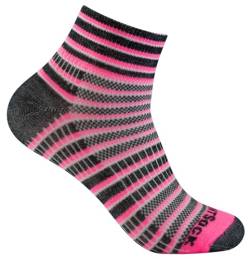 Wrightsock Profi Sportsocke, Laufsocke Modell Coolmesh II in neon pink, Anti-Blasen-System, doppellagig, Quarter lang gestreift, Gr. M von Wrightsock