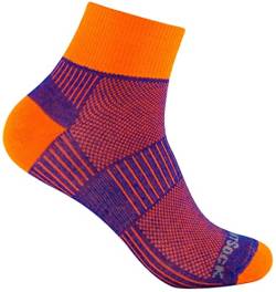 Wrightsock Profi Sportsocke, Laufsocke Modell Coolmesh II in orange-royal gemustert, Anti-Blasen-System, doppel-lagig, Quarter mittellang, Gr. L von Wrightsock