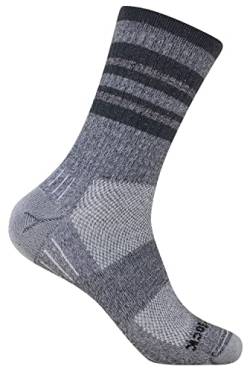 Wrightsock Profi Sportsocke, Wandersocke in grau dunkelgrau gestreift, Anti-Blasen-System, doppel-lagig, Crew (wadenhoch), Gr. M von Wrightsock