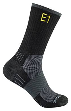 Wrightsock Profi Sportsocke, Wandersocke in schwarz, Anti-Blasen-System, doppel-lagig, Crew (wadenhoch), Fernwanderweg E1-Edition, Gr. L von Wrightsock