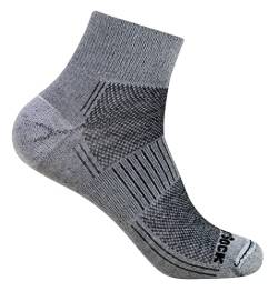 Wrightsock Profi Sportsocke in hellgrau schwarz Coolmesh II, Merino Wolle, Anti-Blasen-System, doppel-lagig, Quarter (knöchelhoch), Gr. L von Wrightsock