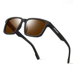 Wrimen-sonnenbrille-herren-damen-sonnenbrillen-polarisiert-Schwarz Brille PC Rechteck UV400 Schutz Cool Stilvoll Retro autofahren Radfahren joggen Schwarzer Rahmen, braune Gläser von Wrimen