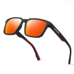 Wrimen-sonnenbrille-herren-damen-sonnenbrillen-polarisiert-Schwarz Brille PC Rechteck UV400 Schutz Cool Stilvoll Retro autofahren Radfahren joggen Schwarzer Rahmen, orange Quecksilber von Wrimen