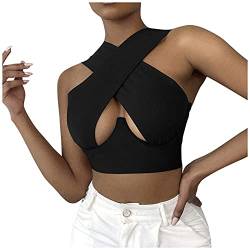 Crop Tank Top Damen Bauchfreie Oberteile Frauen Criss Cross Neckholder Hals Crop yk2 Weste Tops Front Cutout Backless Wrap Blusentop Trägershirt Ärmellose Summer Buckle Tops Streetwear von Writtian