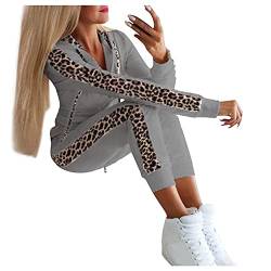 Writtian Frühling Herbst Trainingsanzug Damen Sportanzüge 2 Stück Set Outfit Sexy Sport Fitness Bodycon Leopard Patchwork Kapuzenpullover Sweatshirt Slim Fit Jogginghose Jogginganzug mit Tunnelzug von Writtian