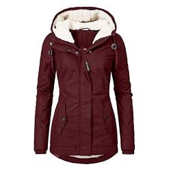 Writtian lang Warm Gefüttert Teddyfell Mantel Schwarz Sale Winterparka Winddichte Parka Jacke Softshelljacke mit Taschen Reißverschluss Tasche Damenjacke Steppjacke Übergangs winterjacke fell Wein L von Writtian