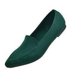 Wryweir Frauen Spitzen flachen bequemen lässig gestrickt Loafers atmungsaktiv leicht Slip auf Walking-Schuhe 36 EU Grün von Wryweir