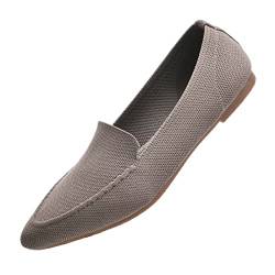 Wryweir Frauen Spitzen flachen bequemen lässig gestrickt Loafers atmungsaktiv leicht Slip auf Walking-Schuhe 36 EU Khaki von Wryweir