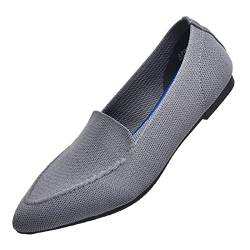 Wryweir Frauen Spitzen flachen bequemen lässig gestrickt Loafers atmungsaktiv leicht Slip auf Walking-Schuhe 37 EU Grau von Wryweir