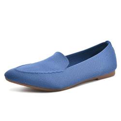 Wryweir Frauen Spitzen flachen bequemen lässig gestrickt Loafers atmungsaktiv leicht Slip auf Walking-Schuhe 37.5 EU Hellblau von Wryweir