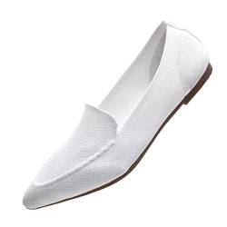 Wryweir Frauen Spitzen flachen bequemen lässig gestrickt Loafers atmungsaktiv leicht Slip auf Walking-Schuhe 37.5 EU Weiß von Wryweir