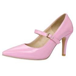 8-cm-Riemen-Stiletto-Spitz Zehen-Einzeln Schuhe, Damen Pumps, Für Arbeit, Abschlussball, Club, Sommer,Rosa,39 EU von Wsbjbo