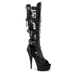 Wsbjbo 15CM Open Toe Kniestiefel Side Cross Mesh Gürtel Gürtelschnallen Round Toe Platform Stilettos Sexy Sexy Damenstiefel Large Size,Matt Black,39 EU von Wsbjbo