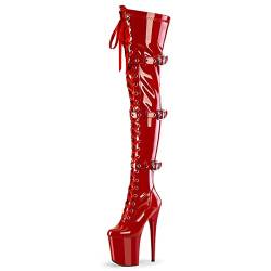 Wsbjbo 20CM Gürtelschnalle Overknee Stiefel Dicke Sohle Front Spitze Seitlicher Reißverschluss Stilettos Sexy Nachtclub Striptease Damenstiefel,Rot,40 EU von Wsbjbo