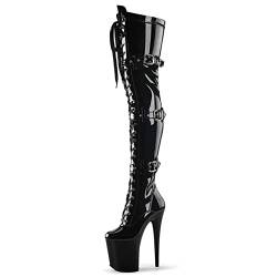 Wsbjbo 20CM Gürtelschnalle Overknee Stiefel Dicke Sohle Front Spitze Seitlicher Reißverschluss Stilettos Sexy Nachtclub Striptease Damenstiefel,Schwarz,44 EU von Wsbjbo