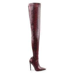 Wsbjbo 4,7-Zoll-Overknee-Stiefel Für Damen Mit Spitzer Zehenpartie, Stiletto-Absatz, Seitlicher Halber Reißverschluss, Modische High-Heel-Stiefel Mit Schlangenmuster,Burgundy,40 EU von Wsbjbo