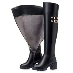 Wsbjbo Damen Kniestiefel Dicke Ferse Dicke Unterseite Reißverschluss hohe Stiefel modische Herbst- und Winterstiefel groß,Black Velvet Lining,36 EU von Wsbjbo