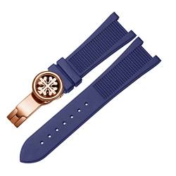 Wscebck Für PP Patek Philippe Silikon-Uhrenarmband 5711 5712g Nautilus Uhrenarmband spezielle Schnittstelle 25 mm x 13 mm Armband (Farbe: Blau-Roségold-B, Größe: 25-13 mm) von Wscebck