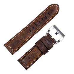 Wscebck Handgefertigtes Uhrenarmband Zubehör Retro Vintage echtes Crazy Horse Leder 24 mm Armband für Panerai Armband Tang Schnalle (Farbe: Dunkelblau Schwarz, Größe: 22 mm) von Wscebck