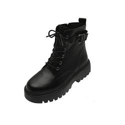 Wszbdoh Damen Gummistiefel Motorradstiefel Flach Casual Stiefeletten Wasserdicht Chelsea Boots Mit ReißVerschluss Und SchnüRsenkel Gr.35-43(Schwarz,36) von Wszbdoh