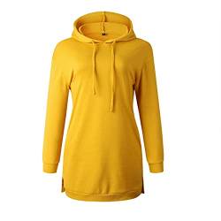 Wtinfer Damen Hoodie Kleid Pullover Langarm Sweatshirtkleid Kapuzenpullover Sweatshirt Casual Täglich Herbst Pulli Kleider Sweatjacke Jumper (Gelb, L) von Wtinfer