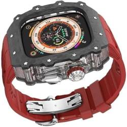 Wtukmo Transparentes Carbonfaser-Uhrengehäuse, Gummi-Silikonband, für Apple Watch Serie 9/8/7/6/5/4/SE, luxuriöses Silikon-Sportarmband + Carbonfaser-Gehäuse-Set, für 45 mm und 44 mm Uhrenzubehör, von Wtukmo