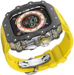 Wtukmo Transparentes Carbonfaser-Uhrengehäuse, Gummi-Silikonband, für Apple Watch Serie 9/8/7/6/5/4/SE, luxuriöses Silikon-Sportarmband + Carbonfaser-Gehäuse-Set, für 45 mm und 44 mm Uhrenzubehör, 45 von Wtukmo
